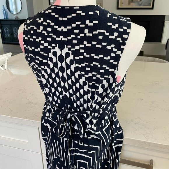 Mario Serrani Italy Slvless V Nk Faux Wrap Geo Print Maxi Dress Navy Sz M - Picture 7 of 10